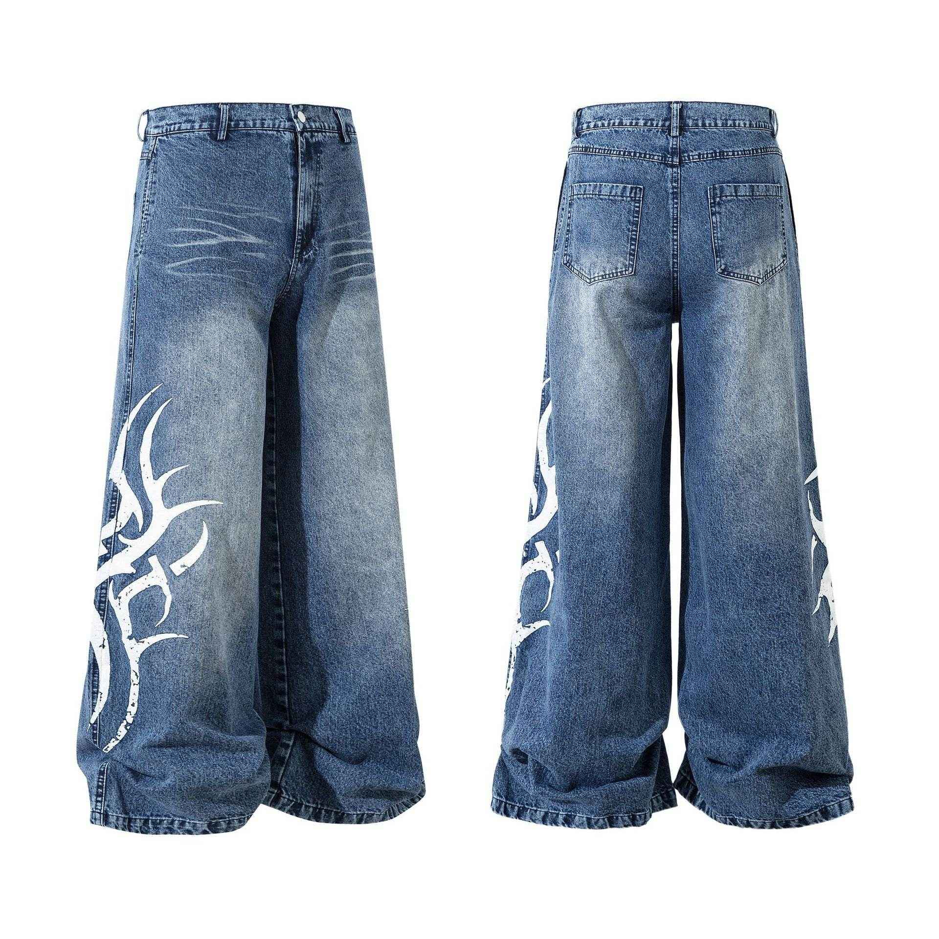 Men's Thorn Printed Washed Jeans - Trendy High Street Style for Comfort