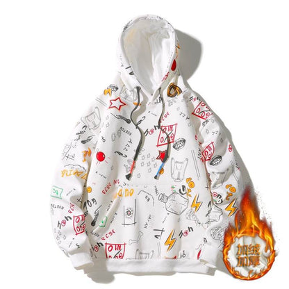 Men’s Fleece-Lined Graffiti Hoodie - Cozy Urban Style for Winter 2025 - Buy Center