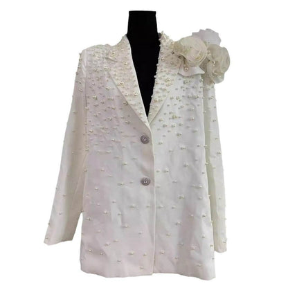 Elegant Beaded Suit Collar Jacket - Three-Dimensional Flower Detail - Buy Center
