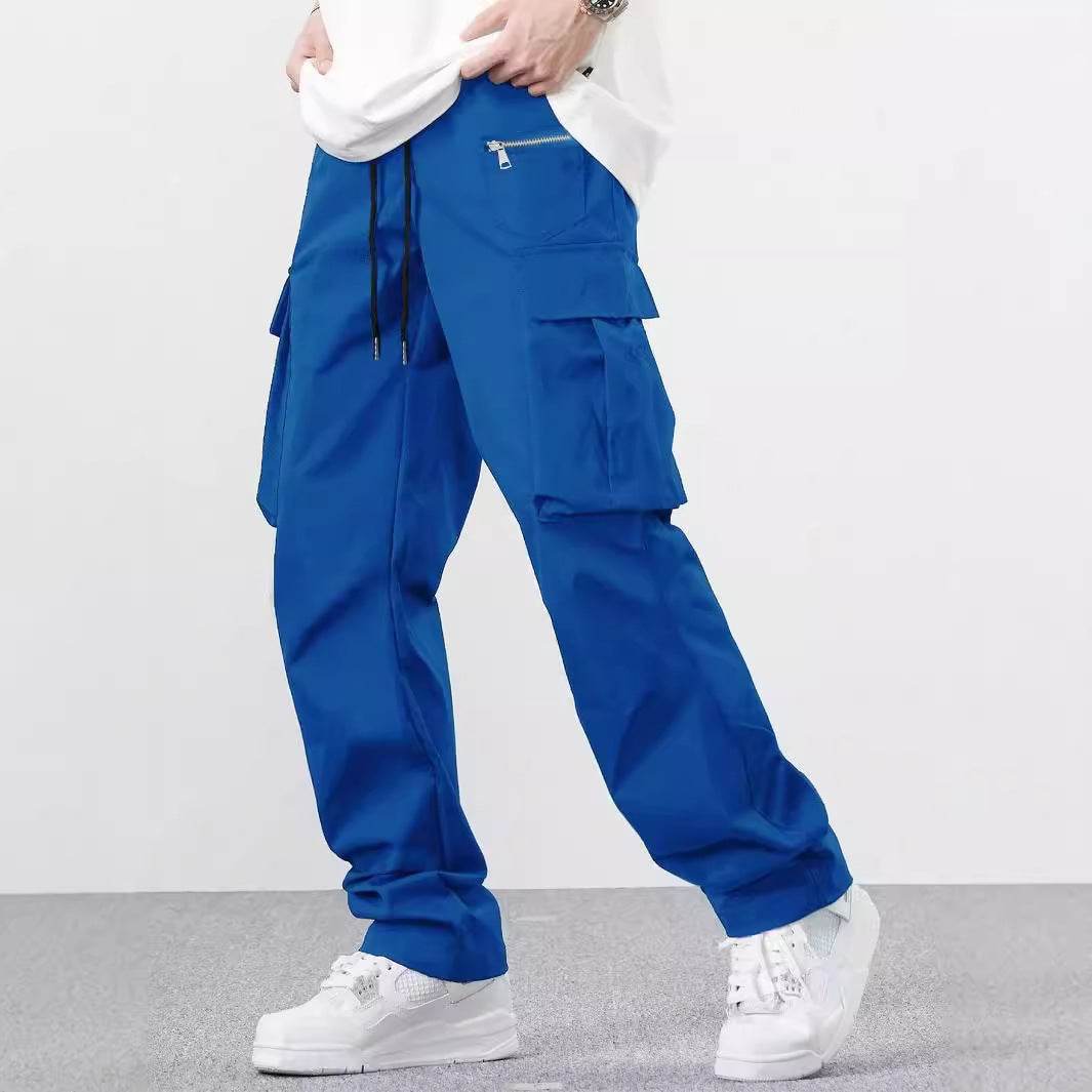 Casual Multi-Pocket Men's Overalls - Solid Color & Mid-Waist Style - Buy Center