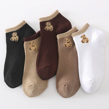 Cute Brown Bear Low-Cut Women's Socks - 5 Pairs of Fun Style - Buy Center