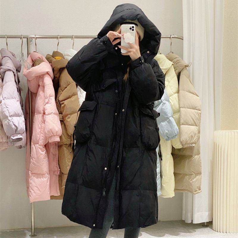 Buycenter Women's Over-the-Knee Quilt Down Jacket - Korean Style, Thick & Cozy - Buy Center