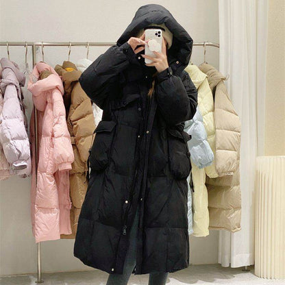 Buycenter Women's Over-the-Knee Quilt Down Jacket - Korean Style, Thick & Cozy - Buy Center