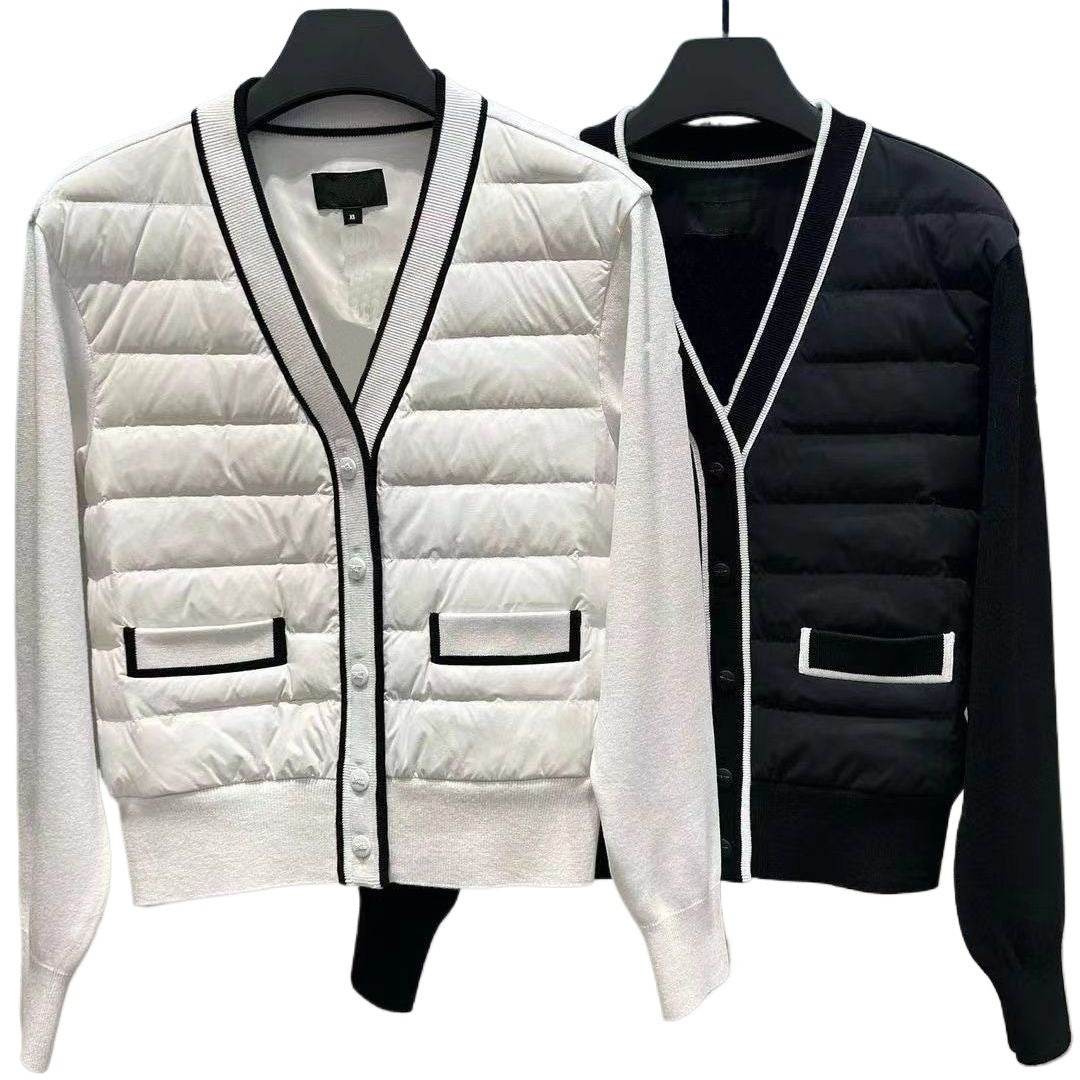 Women's Black & White Knitted Coat - Stylish & Warm for Winter Sports - Buy Center