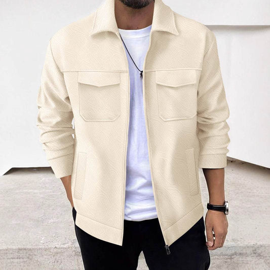 Buycenter Men's Casual Zipper Jacket - Stylish Khaki, Black, Gray, White - Buy Center
