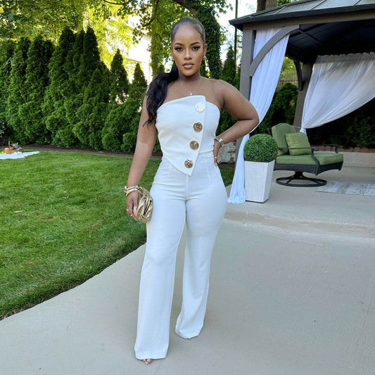 Women's Tube Top Jumpsuit - Stylish Wide Leg Romper for Every Occasion - Buy Center