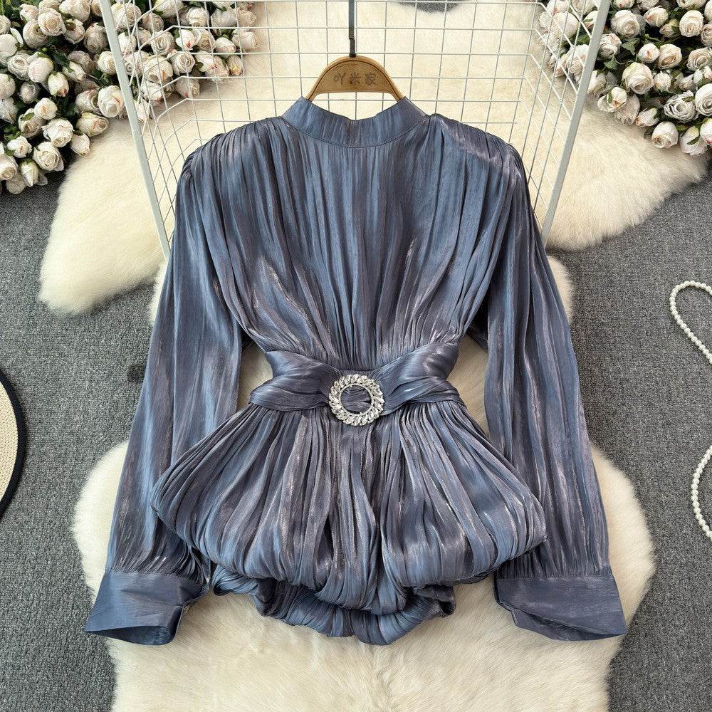 French Style Light Luxury Top for Women - Elegant Lantern Sleeves - Buy Center