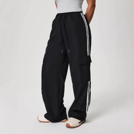 Loose Striped Wide Leg Trousers - Comfortable Fit with Elastic Waist - Buy Center