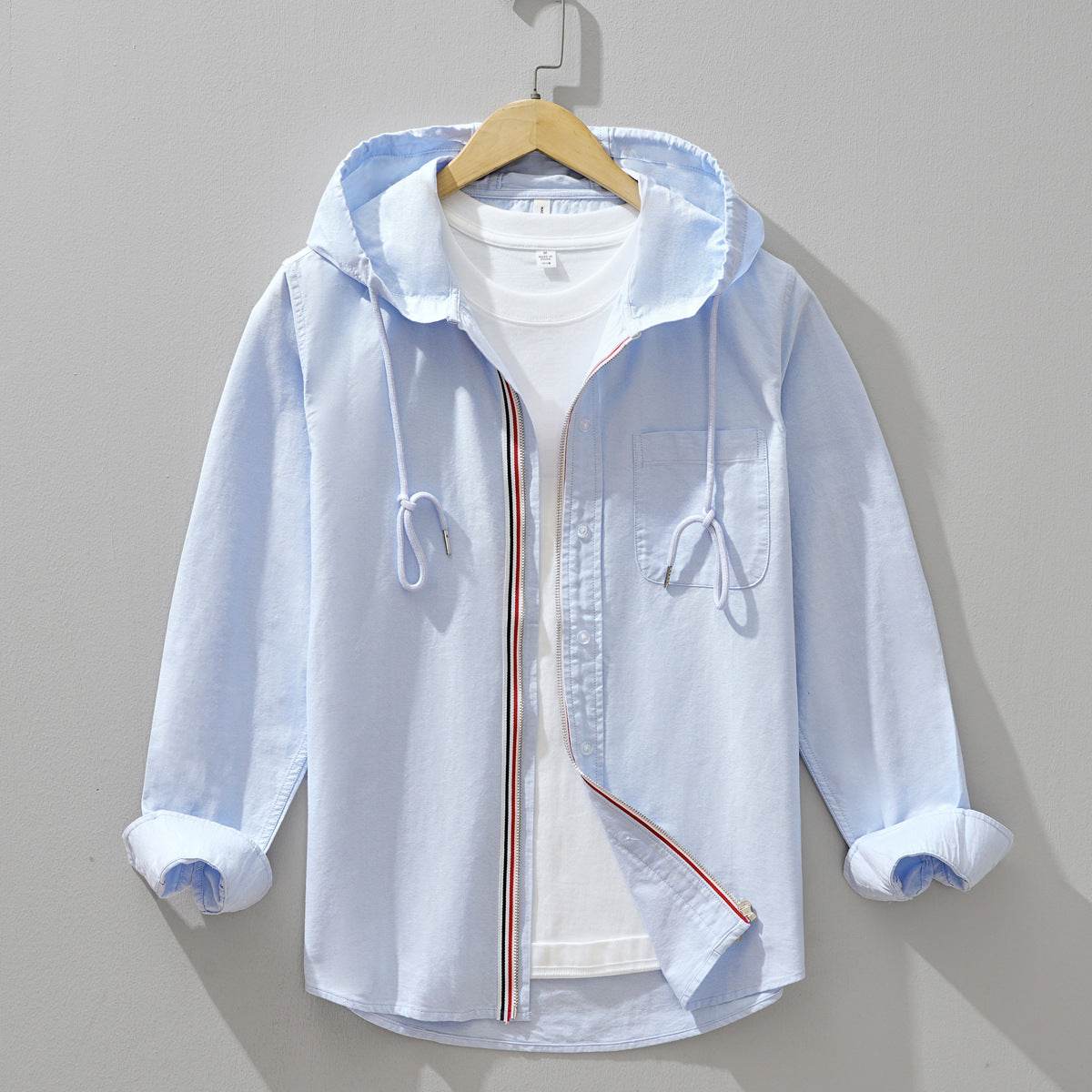 Men's Long Sleeve Cotton Shirt Coat - Slim Fit, Trendy Color Matching Style - Buy Center