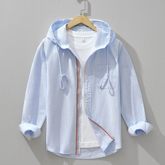 Men's Long Sleeve Cotton Shirt Coat - Slim Fit, Trendy Color Matching Style - Buy Center