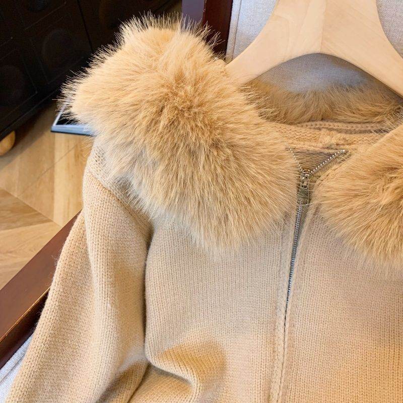 Buycenter Double Zipper Hooded Cardigan - Fur Collar Design, Urban Style - Buy Center
