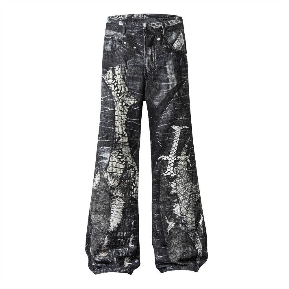 Men's Dark Digital Print Horn Jeans - Stylish Cotton Blend for Comfort - Buy Center