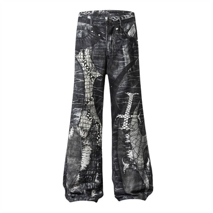 Men's Dark Digital Print Horn Jeans - Stylish Cotton Blend for Comfort - Buy Center