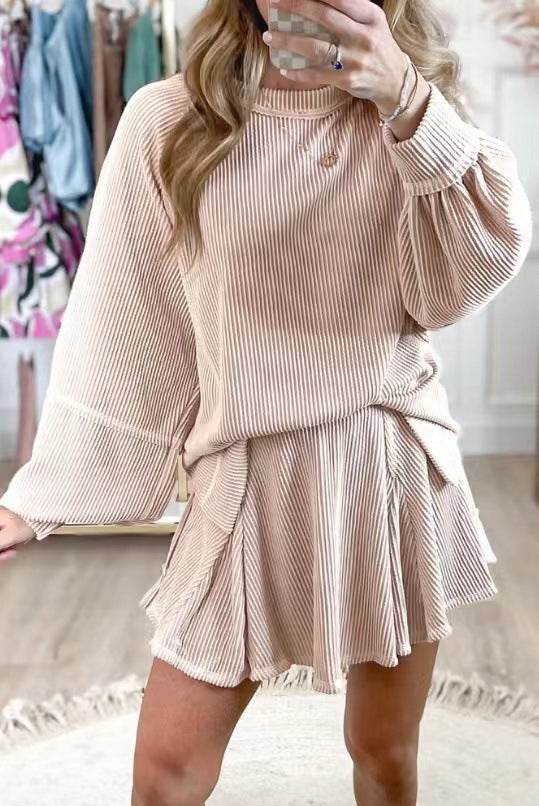 Women's Casual Solid Color Suit - Long Sleeve Top & Skirt Set 2025 - Buy Center