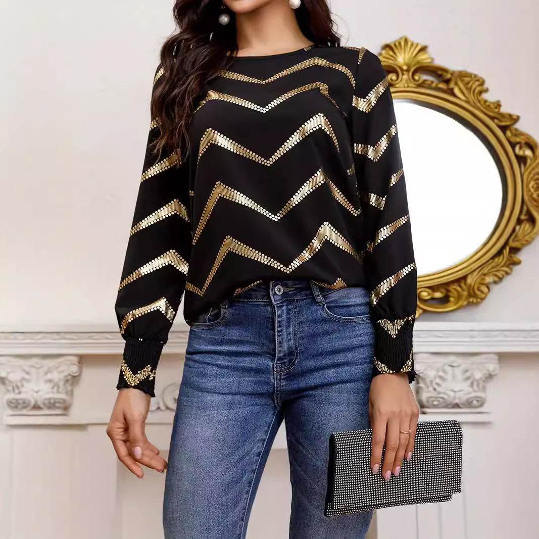 Buycenter Crew Neck Long Sleeve Shirt - Casual Pleating in Black - Buy Center