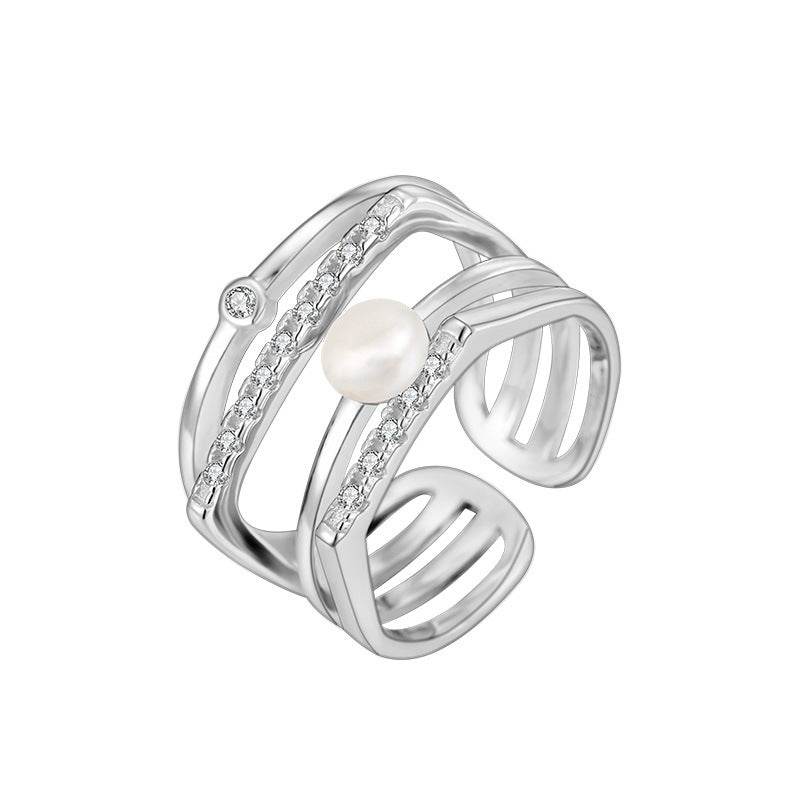 Sterling Silver Pearl Eardrop Frame Ring - Adjustable Fashion Statement - Buy Center