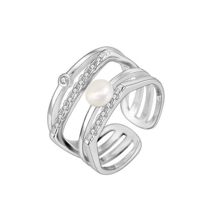 Sterling Silver Pearl Eardrop Frame Ring - Adjustable Fashion Statement - Buy Center