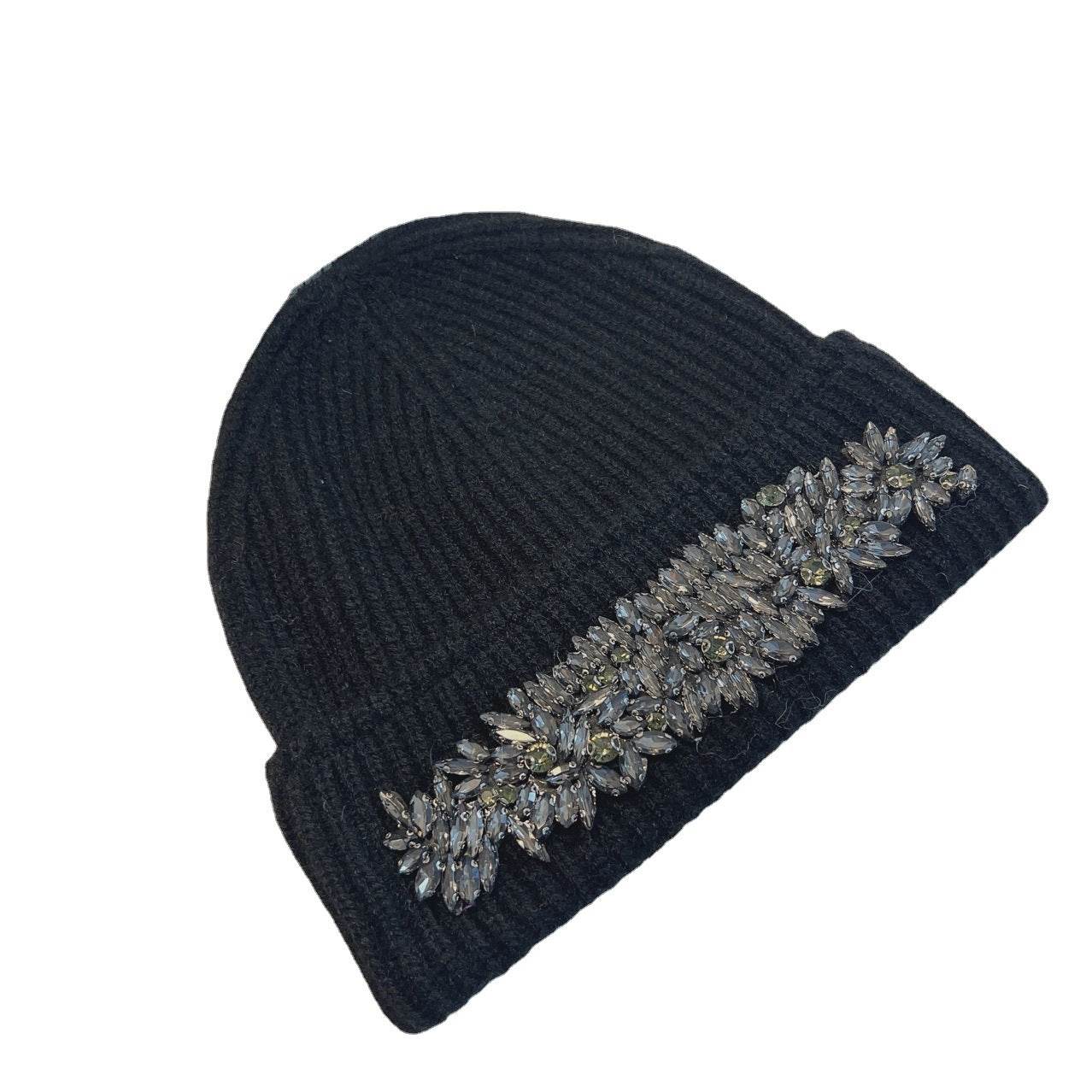 Women's Stylish Rhinestone Woolen Cap - Trendy Autumn & Winter Essential - Buy Center