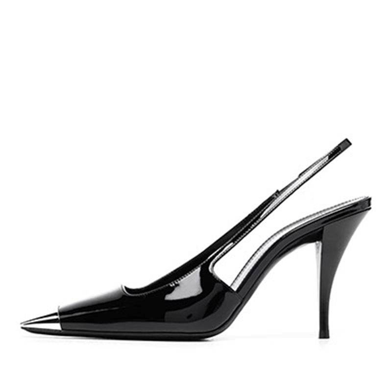 Women's Metal Square Toe Sandals - Stylish Black Design, Fine Heel - Buy Center