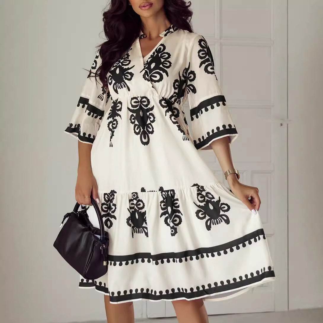 Buycenter Women's Lace-up Dress - Elegant Printed A-Line Skirt - Buy Center