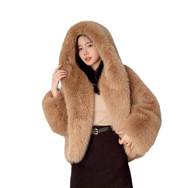 Women's Green Faux Fox Fur Hooded Coat - Stylish Winter Fashion 2025 - Buy Center