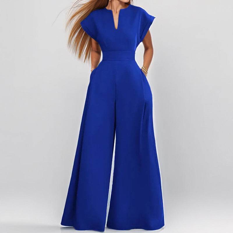 Women's Elegant V-Neck Wide-Leg Jumpsuit - Stylish & Comfortable Fit 2025 - Buy Center