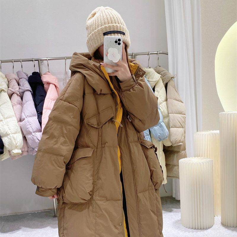 Buycenter Women's Over-the-Knee Quilt Down Jacket - Korean Style, Thick & Cozy - Buy Center