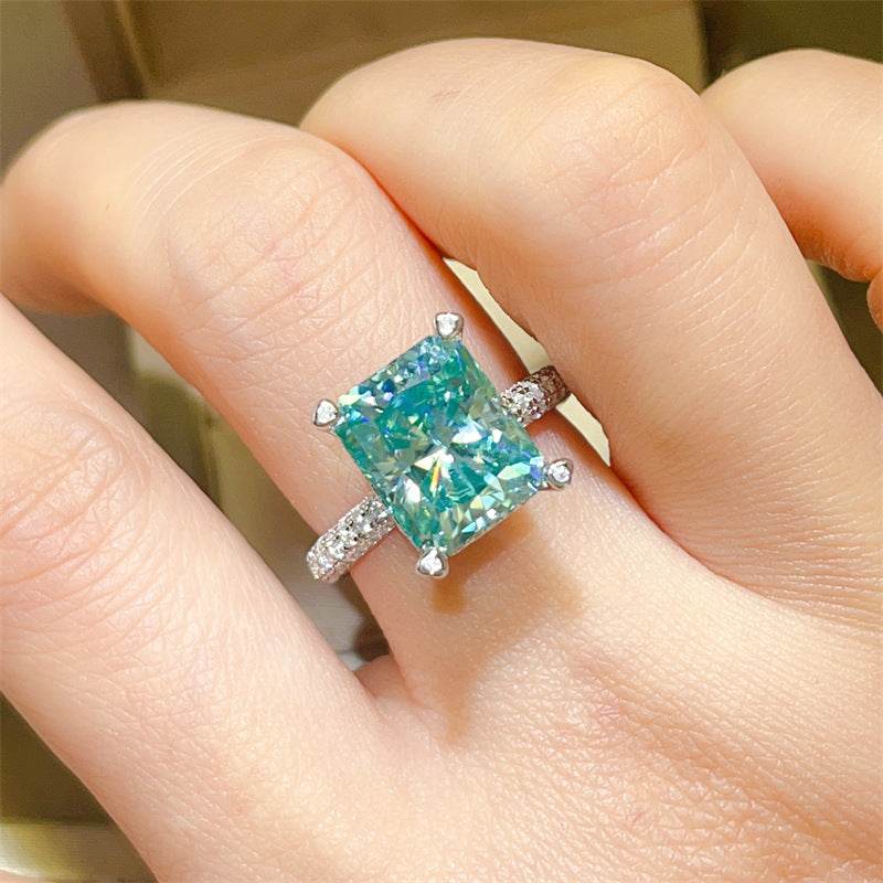 Buy Center 5 Karat Green Moissanite Ring - Elegant Silver U-Shaped Design - Buy Center