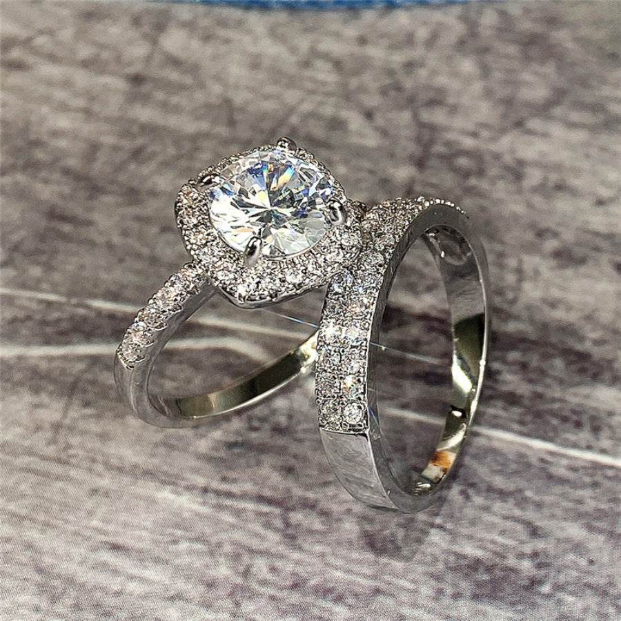 Buy Center Women's Fashion Zircon Ring Set - Geometric Alloy Design - Buy Center
