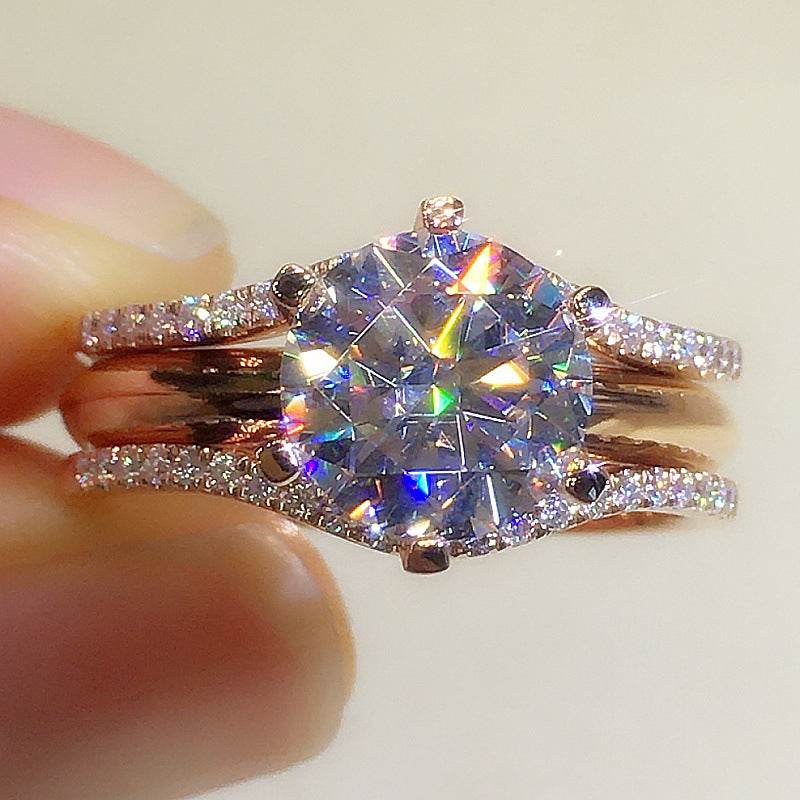 Buycenter Fashion Six-Claw Cubic Zirconia Ring - Elegant Rose Gold Design - Buy Center