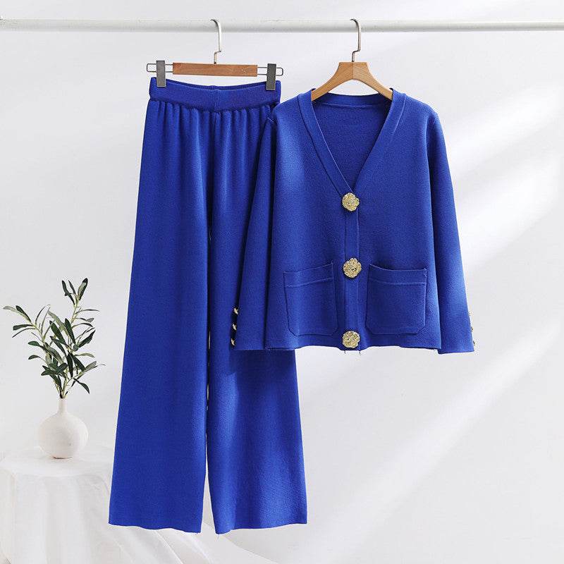 Stylish Contrast Color Women's Sweater & Wide Leg Pants Set - Trendy 2025 - Buy Center