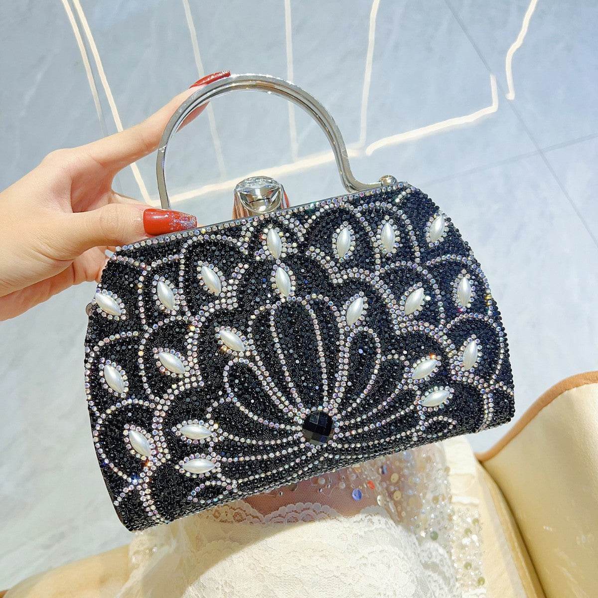 Buycenter Women's Rhinestone Handbag - Solid Color, Stylish Clutch Bag - Buy Center