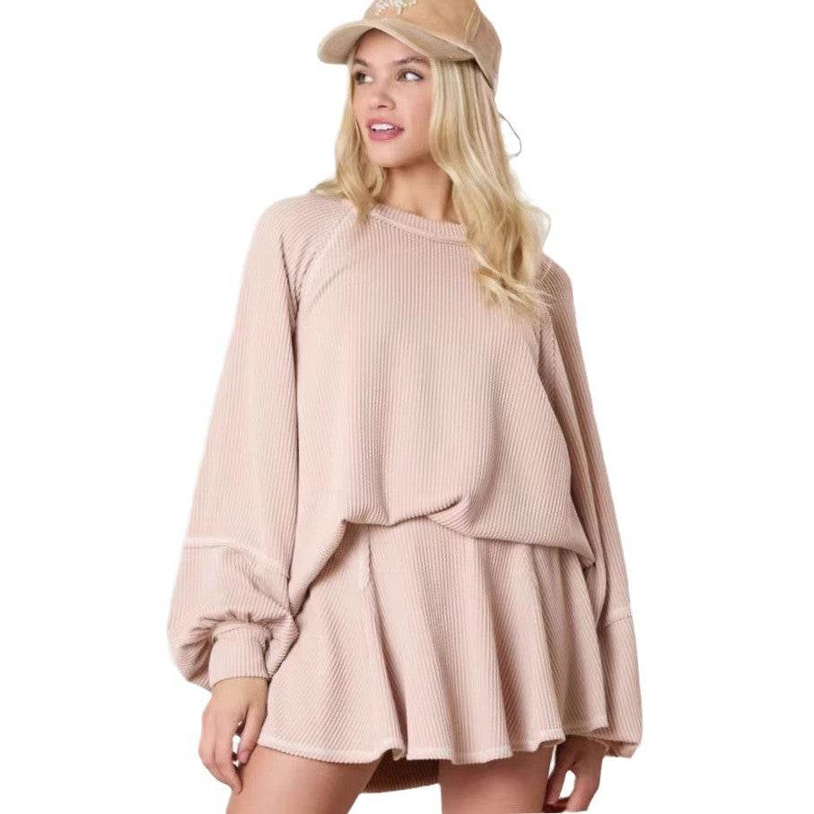 Women's Casual Solid Color Suit - Long Sleeve Top & Skirt Set 2025 - Buy Center