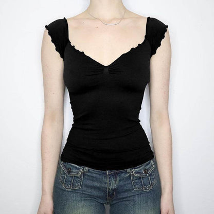 Lace Chest Slimming Top - Short Sleeve Black Pullover for Modern Style - Buy Center