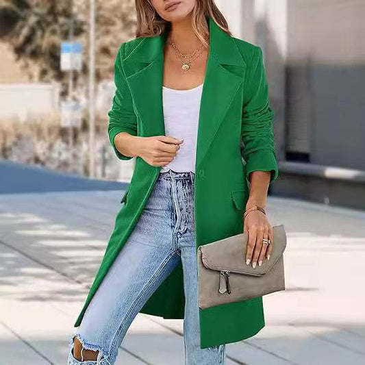 Women's Woolen Cardigan Coat - Stylish Rose Red, Green, Yellow, Black - Buy Center