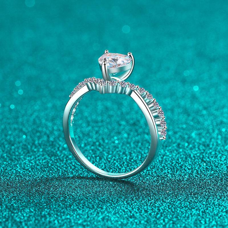Buy Center Sterling Silver Love Ring - 1 Karat Moissanite Heart Design - Buy Center