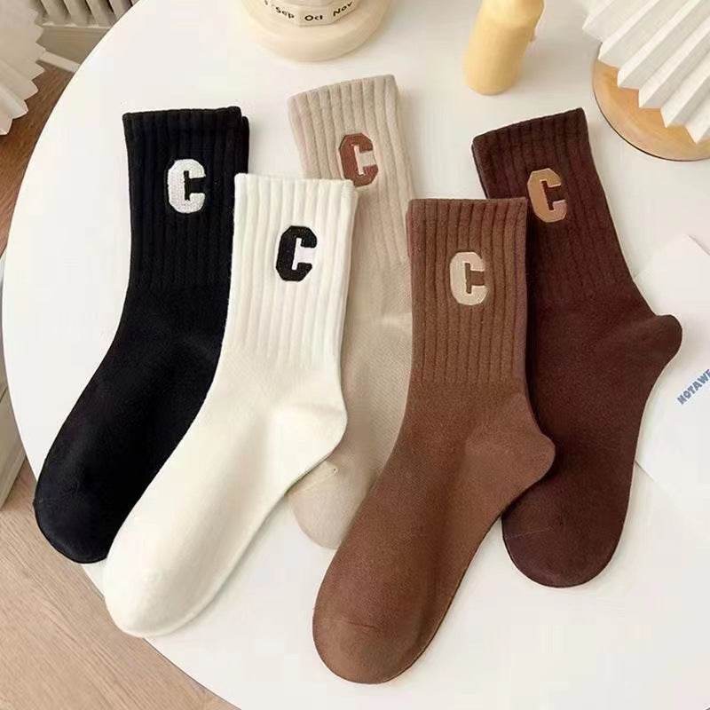 Cute Brown Striped Couple Socks - Cozy Autumn & Winter Essentials - Buy Center