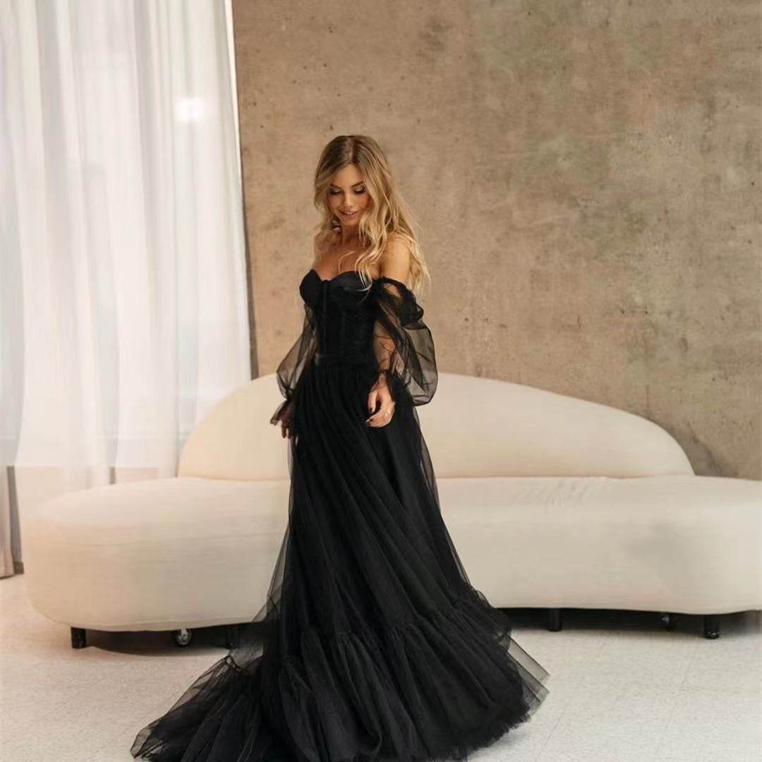 Elegant Women's Long Sleeve Black Lace Wedding Dress - Sizes 2 to 26W - Buy Center