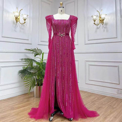 Rose Red Host Performance Evening Dress - Flattering Long Sleeve Elegance - Buy Center