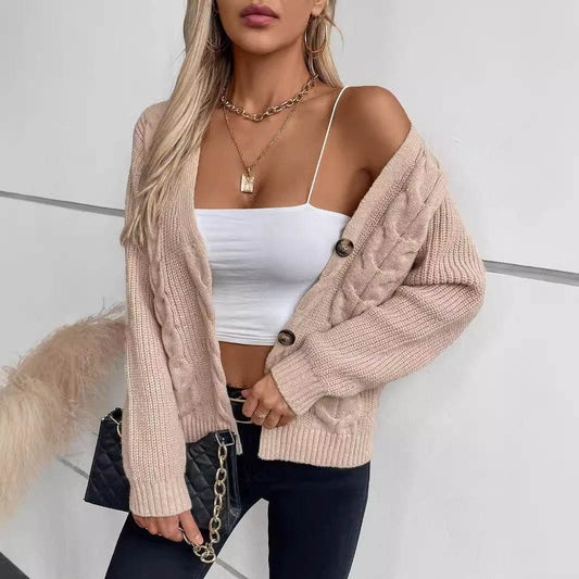 Elegant Solid Color Twist Knitted Cardigan - Cozy Women's Sweater - Buy Center