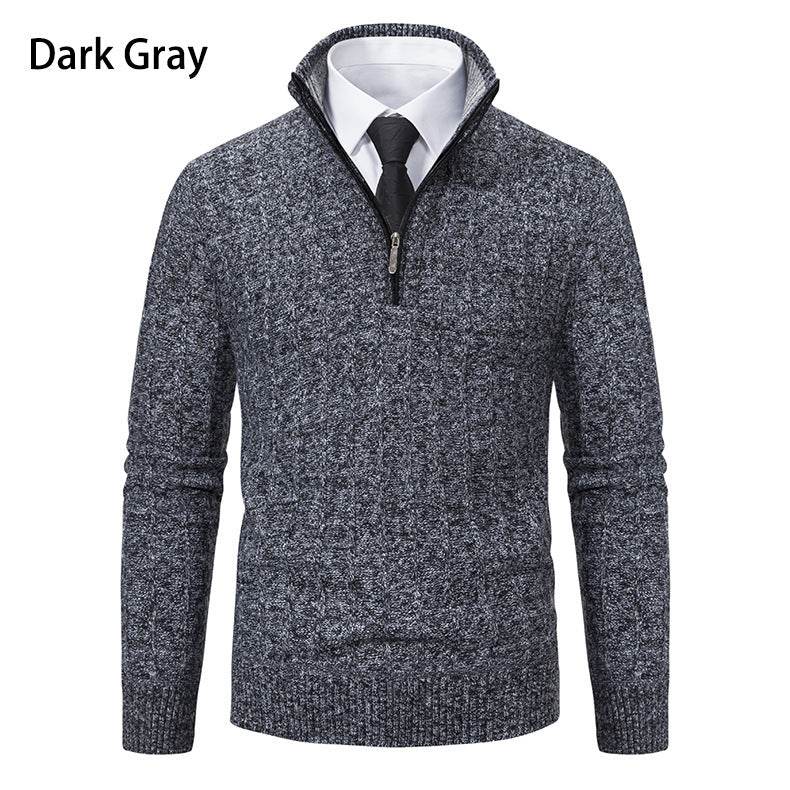 Men's Half-Zipped Stand Collar Fleece Sweater - Stylish & Warm Essentials - Buy Center