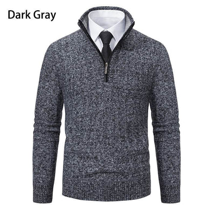 Men's Half-Zipped Stand Collar Fleece Sweater - Stylish & Warm Essentials - Buy Center