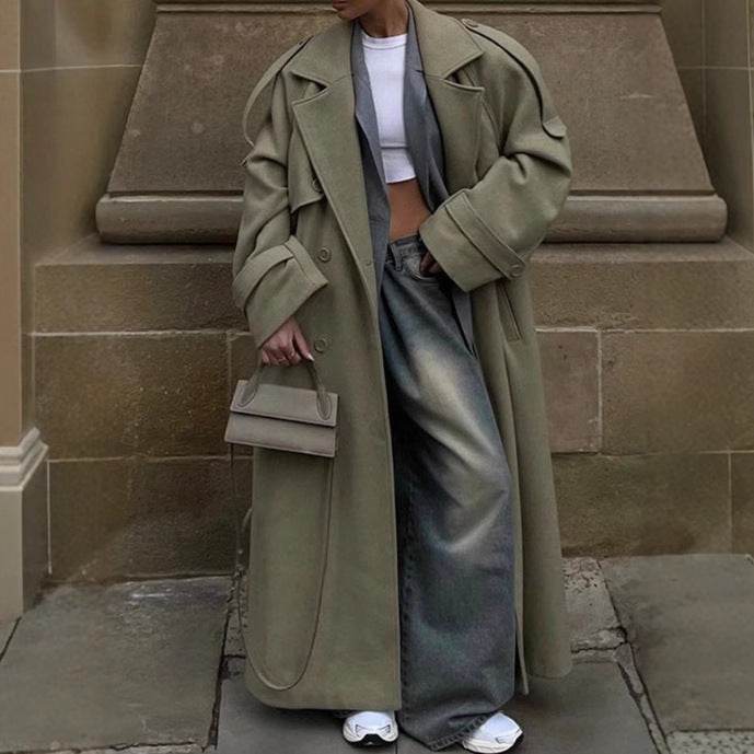Stylish Women's Lapel Lace-Up Long Coat - Warm Woolen Trench 2025 - Buy Center