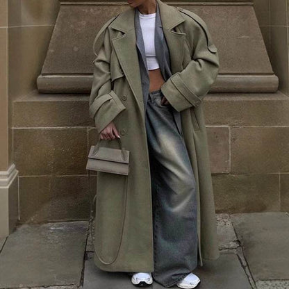 Stylish Women's Lapel Lace-Up Long Coat - Warm Woolen Trench 2025 - Buy Center