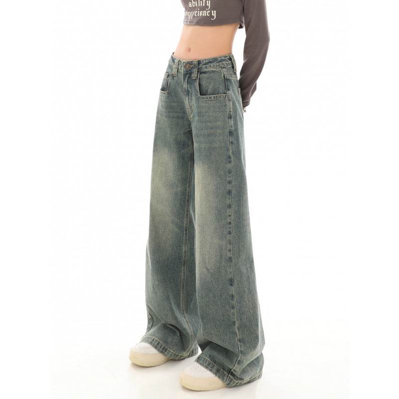 High Waist Loose Mop Pants - Stylish Wide Leg Women’s Jeans in Blue - Buy Center