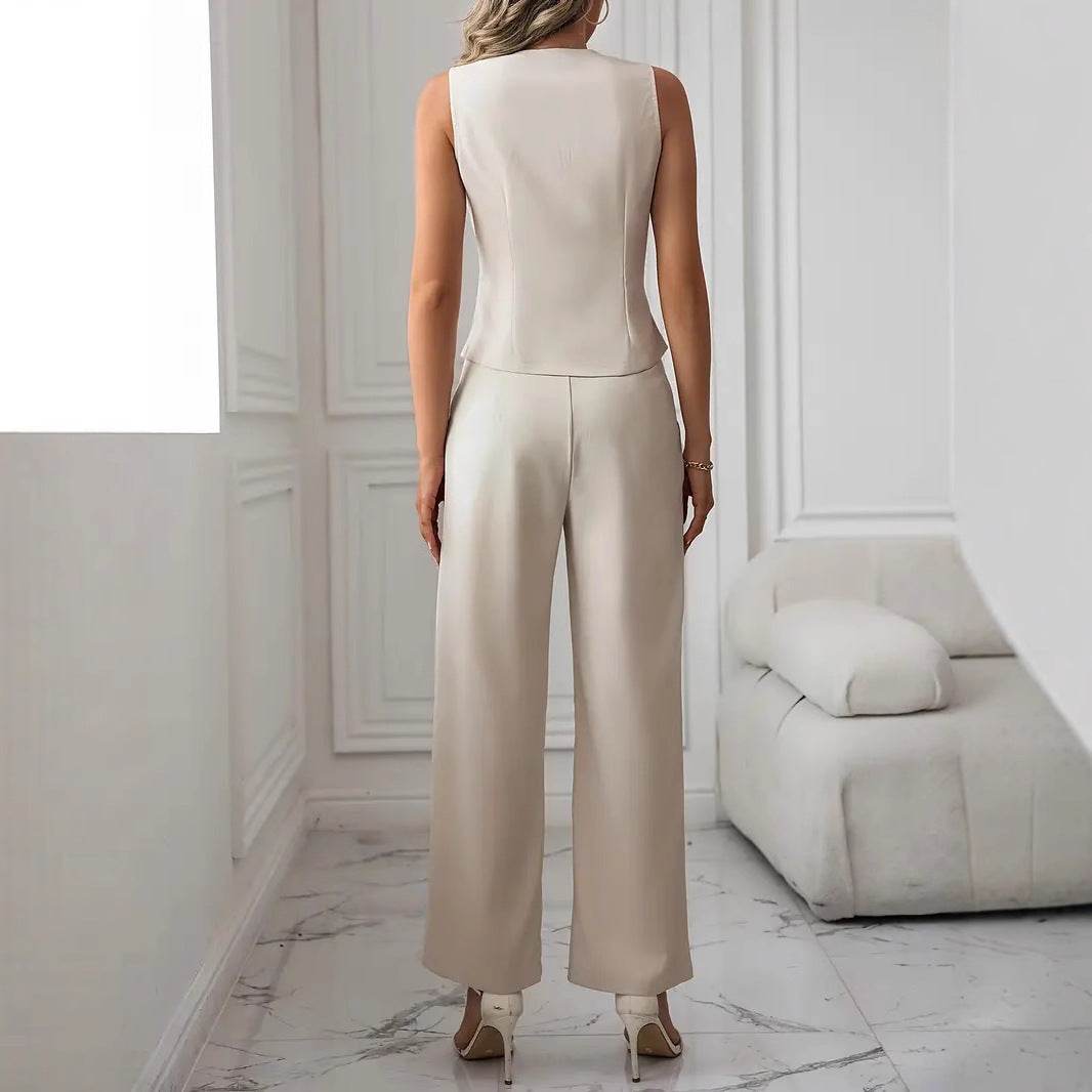 Women's Organic Cotton Casual Vest Suit & Pants - Stylish Eco-Friendly Set - Buy Center