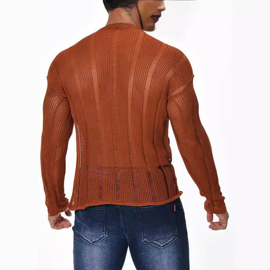 Loose Fit Long Sleeve Sweater for Men - Versatile Style in White & Brown - Buy Center