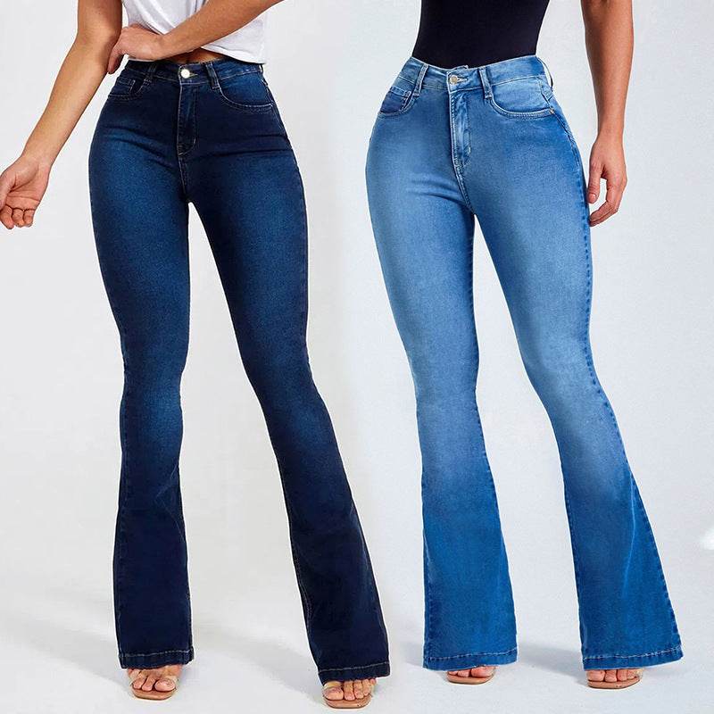 High Waist Slim Stretch Women's Jeans - Bootcut & Distressed Style - Buy Center
