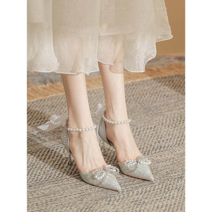 Buycenter Silver High Heels - Trendy Stiletto with Crystal Detailing - Buy Center