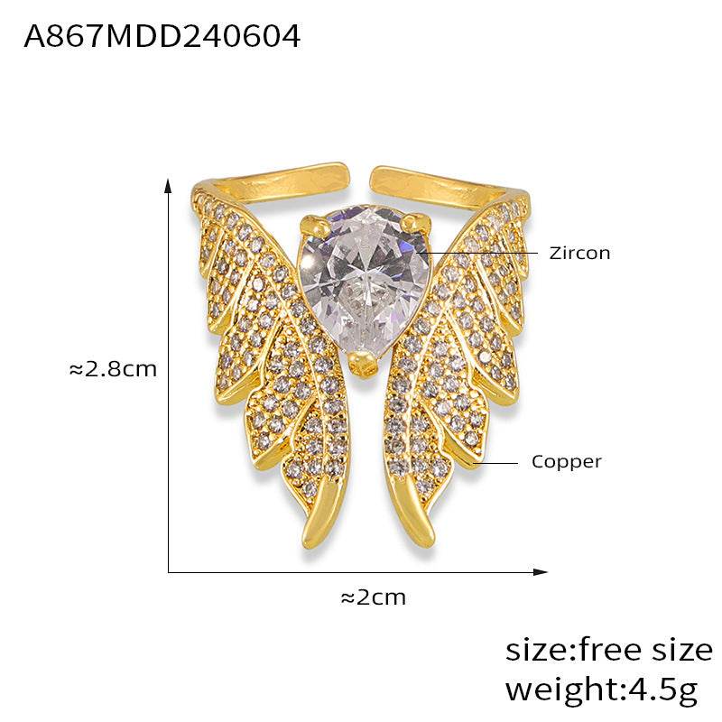Buycenter Elegant Copper Inlaid Zircon Ring - French Retro Geometry Style - Buy Center